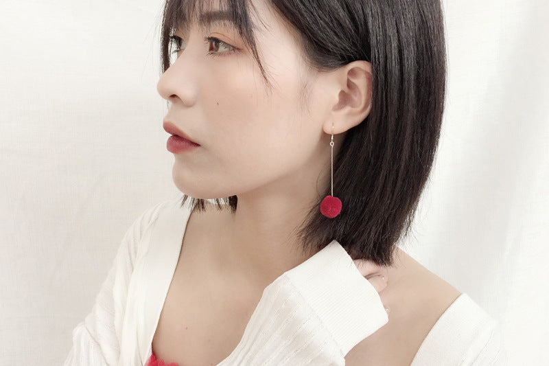 Velvet Long Cute Sweet Fluffy ball Earrings Christmas Gift