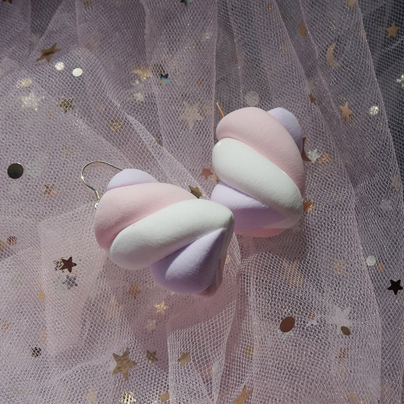 Super Sweet Marshmallow Girl Realistic Marshmallow Earrings Girly Sweet Snacks Earrings