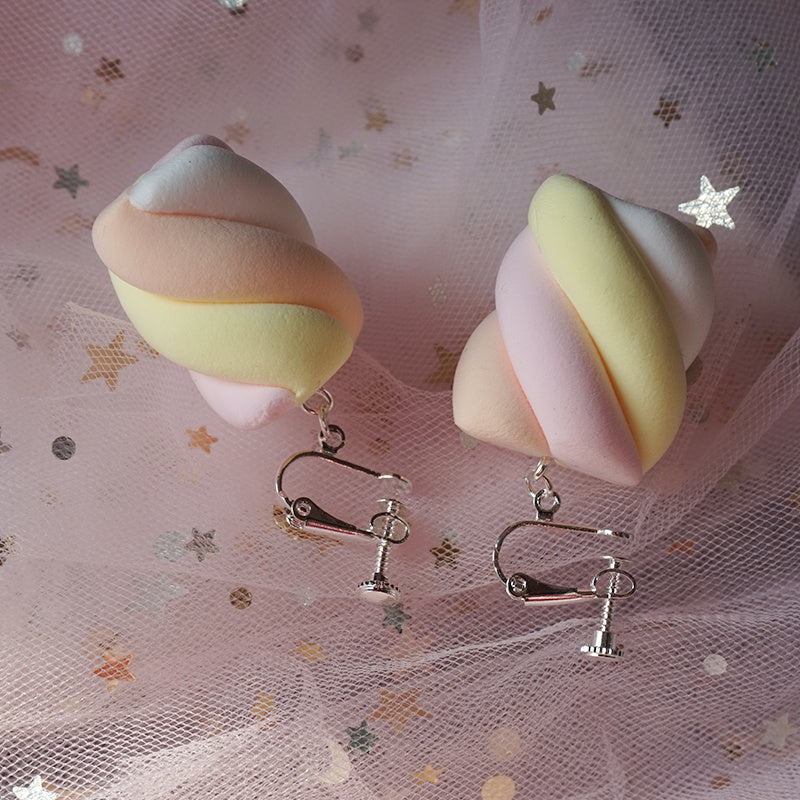 Super Sweet Marshmallow Girl Realistic Marshmallow Earrings Girly Sweet Snacks Earrings