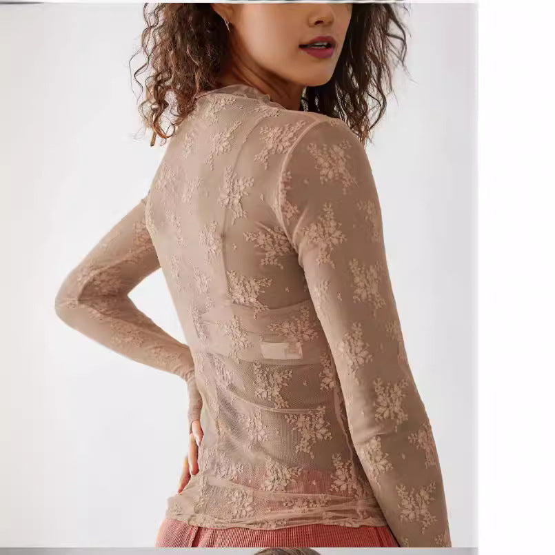 European And American Women's Clothing See-through Lace Top