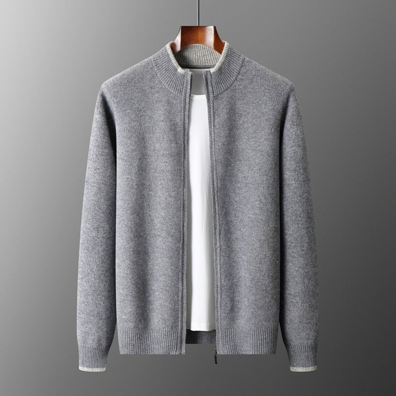 Autumn And Winter New Men's Contrast Color Cardigan Half Turtleneck Zipper Sweater Men