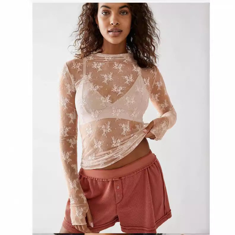 European And American Women's Clothing See-through Lace Top