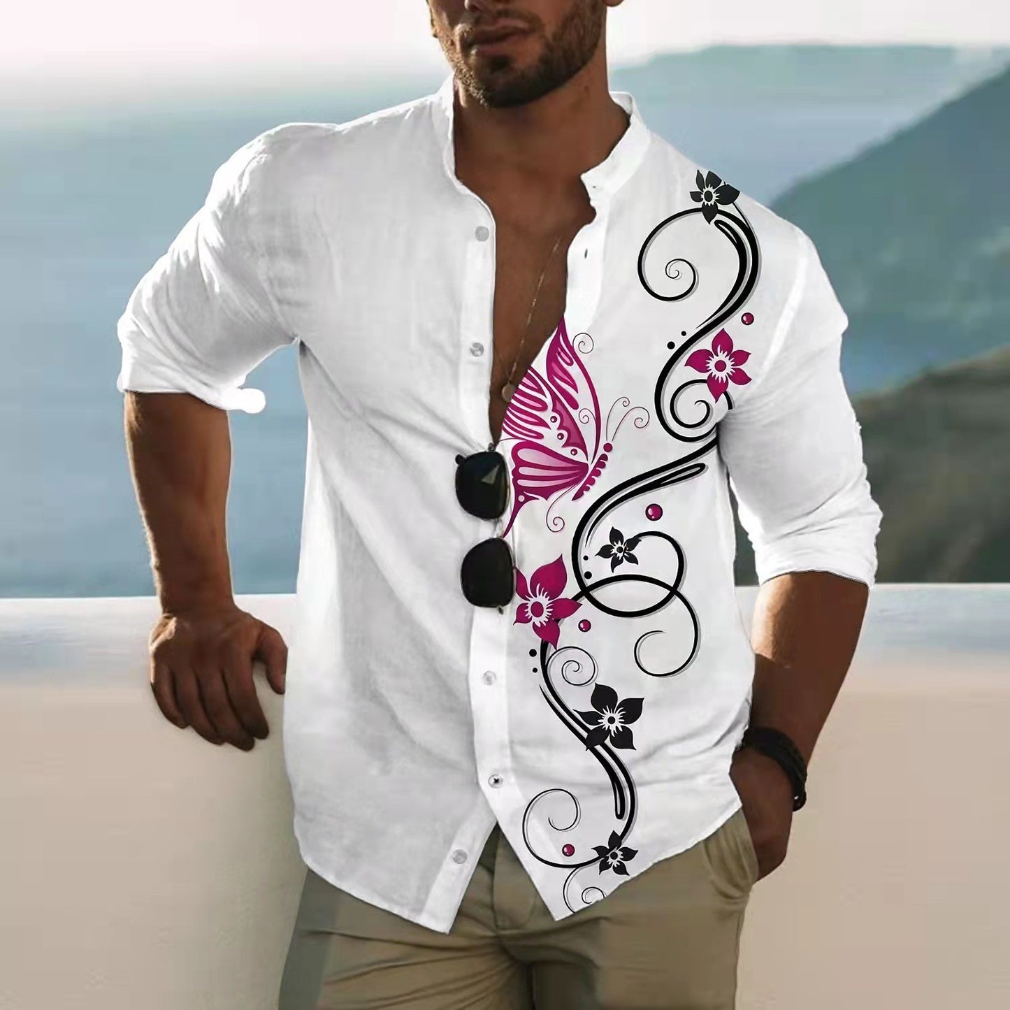 Men's Fashion Printed Long-sleeved Shirt