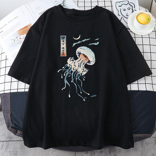 Swimming Color Jellyfish Printed Men's Cotton T-shirt