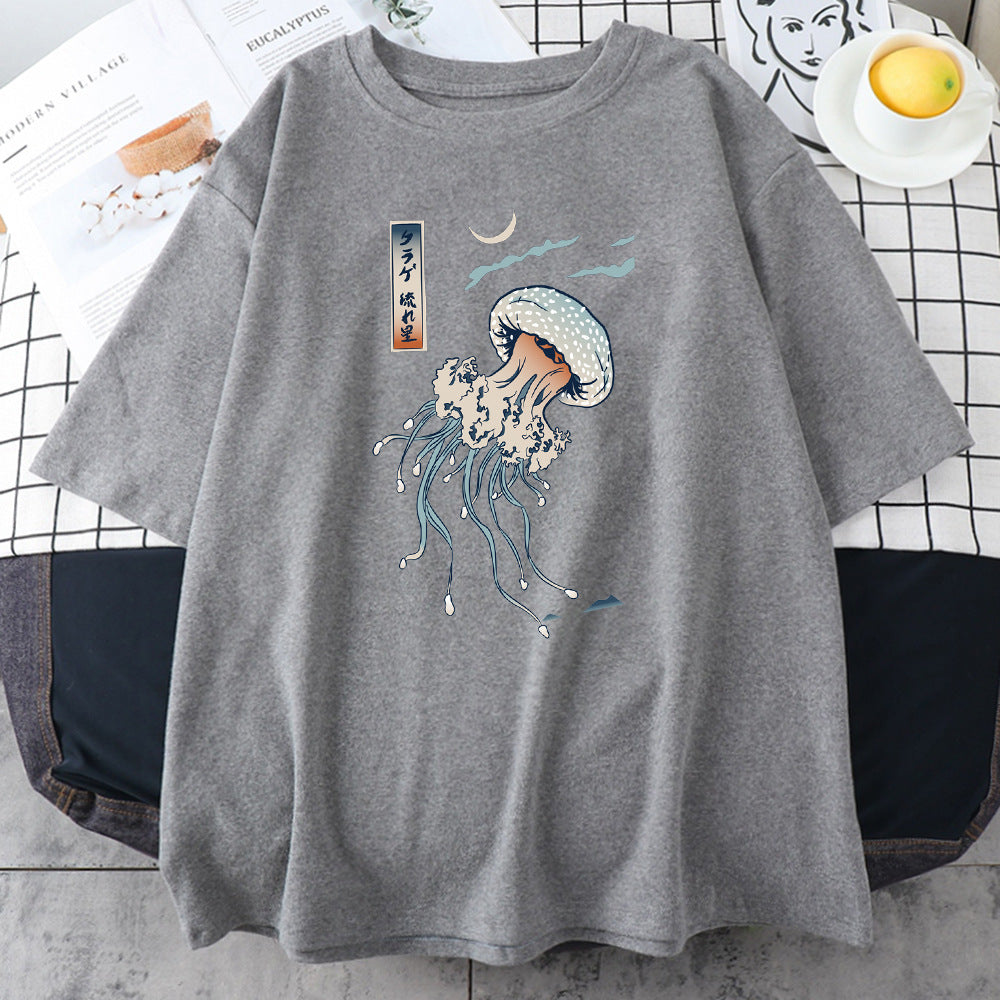 Swimming Color Jellyfish Printed Men's Cotton T-shirt