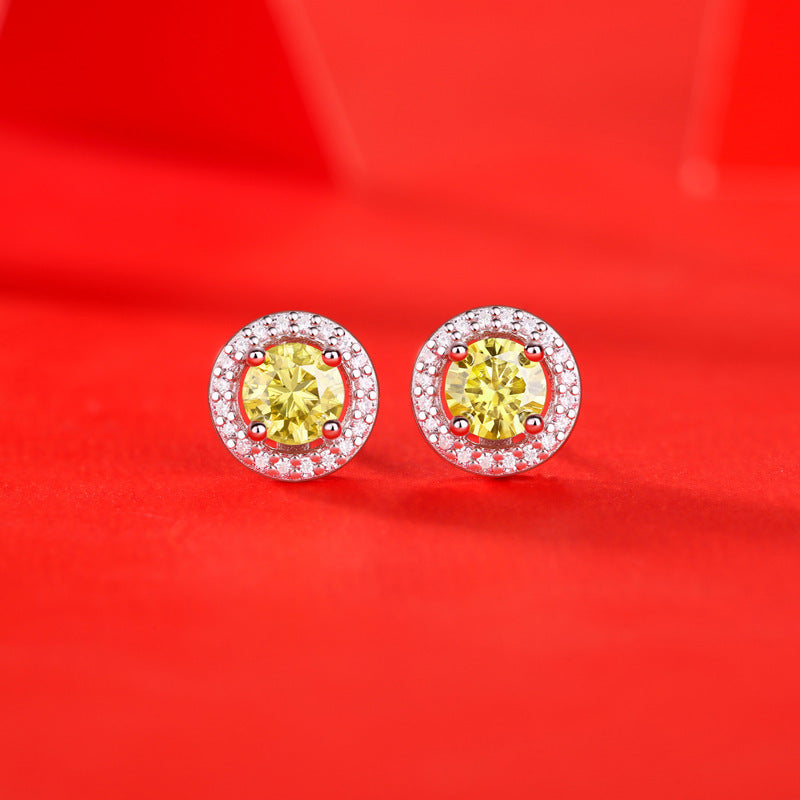 S925 Silver Earrings Moissanite Gold Round Bag Stud Earrings Fashion Sweet Earring Gift Silver Accessories Spot Delivery