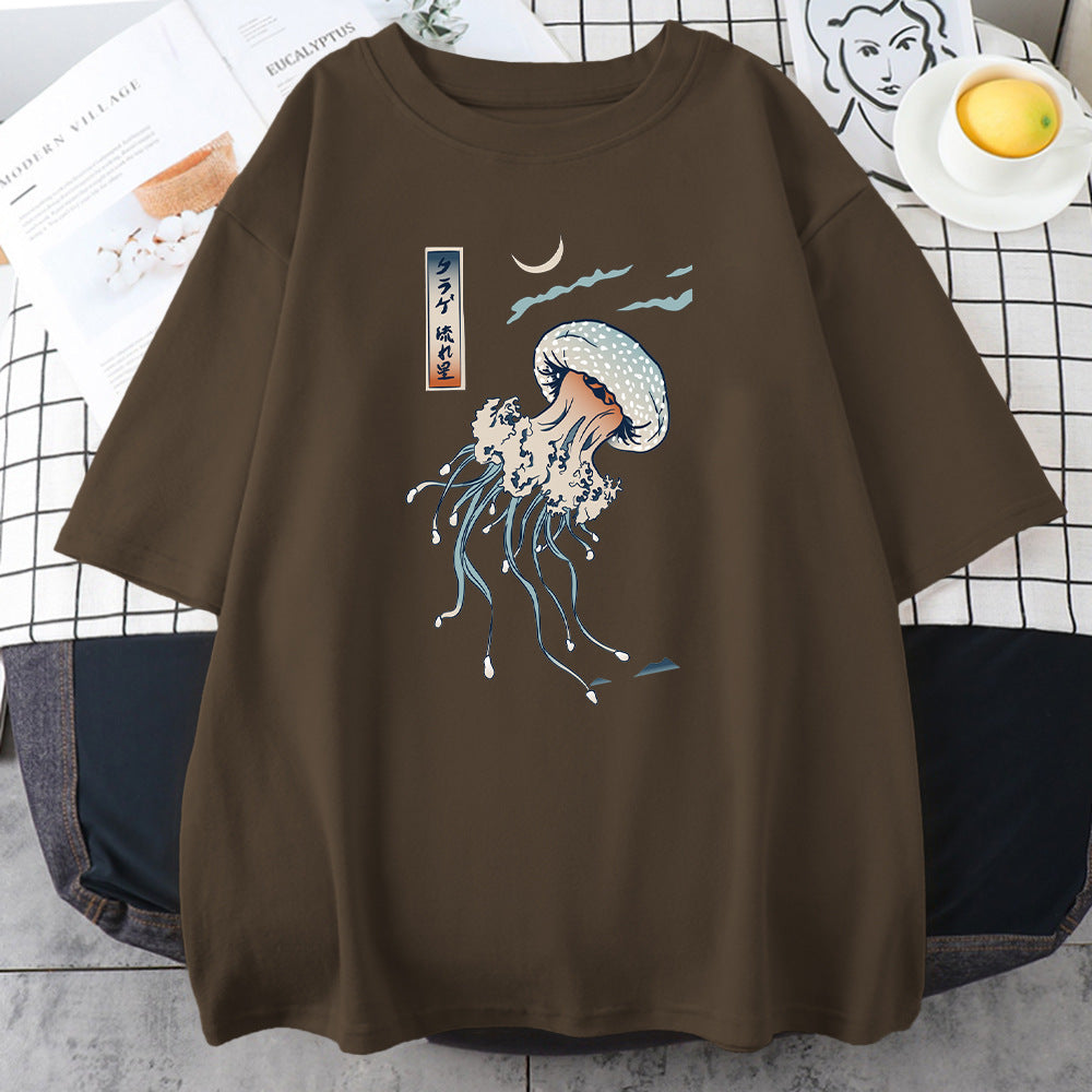 Swimming Color Jellyfish Printed Men's Cotton T-shirt